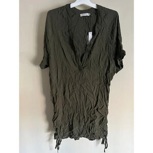 Ark N C. Women's Ruched Mini Dress Green Size L Short Sleeves